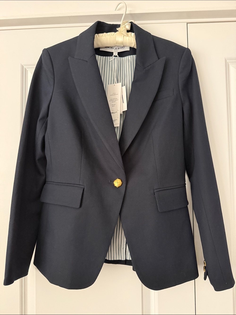 Veronica Beard Navy Cutaway Dickey Jacket with Gold Button NWT SZ 4